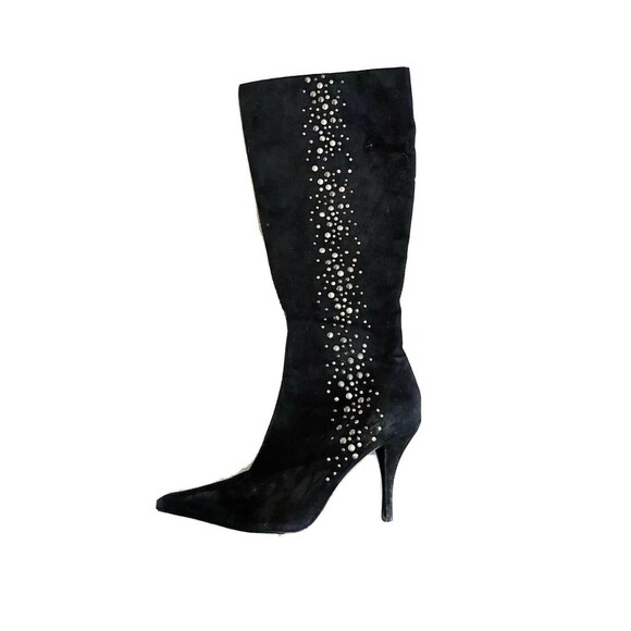 Alfani Women’s Black Tall Boots Heels 6M Vintage Y2K Metal Studded Suede Leather - Picture 1 of 12